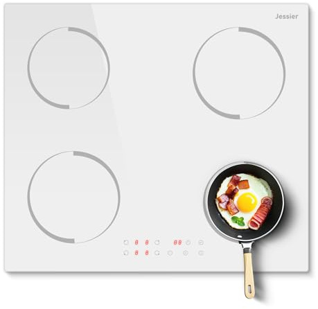 Jessier Plug in Induction Hob 4 Zones 60cm Electric Hob 2800W Touch Control, Child Safety Lock, Up to 99 Min Timer, White Crystal Glass, High Power for Versatile Cooking