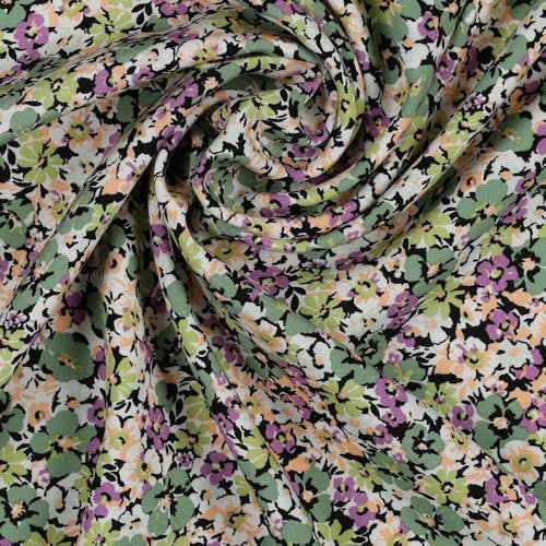 Viskose Webware Viskosedruck Radiance FLORALE MUSTER | für Damen-Bekleidung wie Blusen, Kleider | Meterware | ab 50x140cm (Flowers, basil)