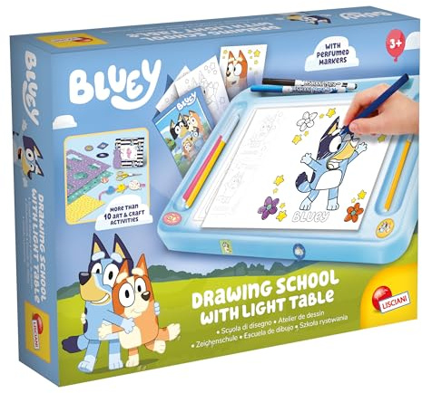 Lisciani - BLUEY Drawing School - Educational Drawing Kit für Kinder ab 3 Jahren - A4 Leuchttisch - Duftfilzstifte - Schablonen, Sticker & Scheren - Manuelle und kreative Aktivitäten.