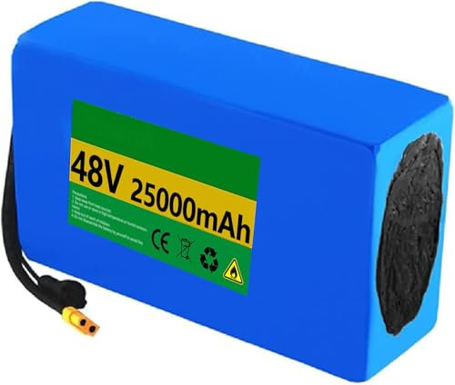 Batteria Ebike 48V 25Ah, Batteria Elettrica Impermeabile PVC BMS incorporato per 1000W 800W 500W 350W 250W Motore Bicicletta [Classe di efficienza energetica A] 48V 25AH,XT60