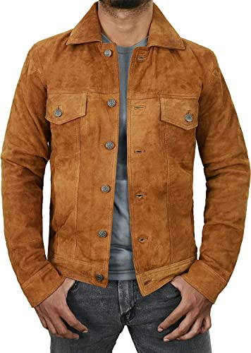 e Genius Suede Trucker Jacket Mens - Western Style Cowboy Leather Coat