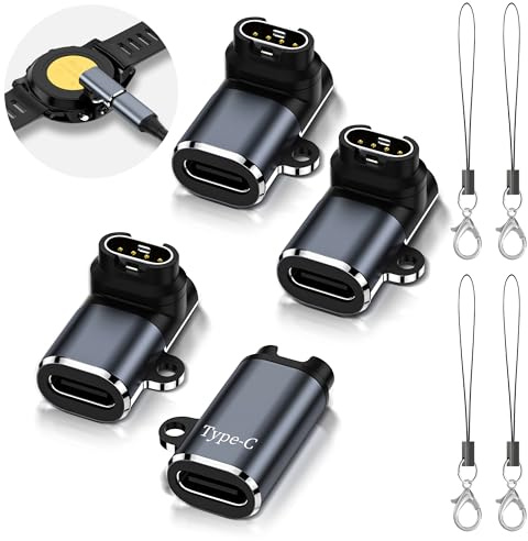 4 Stück USB-C Adapter Kompatibel für Garmin Uhren,CIRQA band - Grau | Ladeadapter kompatibel Venu 4/3/2S, Epix 2, Forerunner 70/170/970/960/265/165/255, Fenix 9/8/Pro/Solar/7/6,Vivoactive 6/5/4s