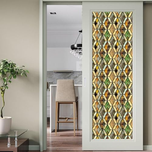 Fensterfolie Grüne Gelbe Geometrie Milchglasfolie Selbstklebend Fenster Sichtschutzfolie Fenster Sichtschutz Fensterfolie Blickdicht Milchglasfolie Statisch Haftend Sichtschutzfolie Bad 43x200cm/2 Pcs