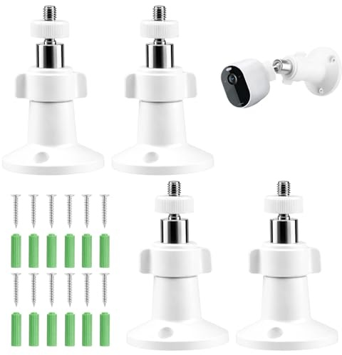 4 Pack Security Camera Wall Mount Bracket 360° Adjustable Wall Mount Holder | Indoor Outdoor for Arlo Eufy Solocam S220/C210 Eufycam 2C/2C Pro 3/S330 3C/S300 Ring Doorbell Monitor (White)