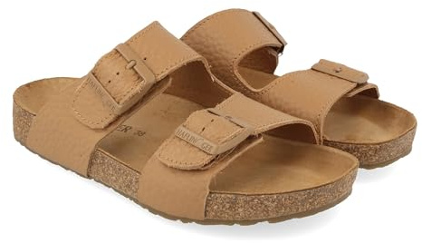 HAFLINGER Bio Bonnie Leder Pantolette Sandale mit Schnalle Korkfußbett Unisex
