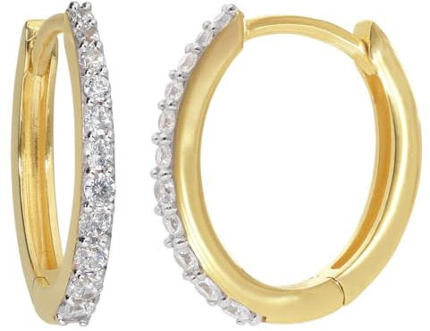 trendor Damen-Ohrringe Gold 333/8K Klapp-Creolen mit Zirkonia 21653 | elegantes Accessoire und zauberhafter Ohrschmuck für Frauen,