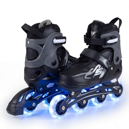 COSTWAY Rollschuhe Kinder, 4 Größen verstellbar, Inline Roller Skates für 5-7/7-9/9-14 Jahren, Inliner mit leuchtenden Rädern, Kinderrollschuhe drinnen & draußen für Jungen, Mädchen & Anfänger