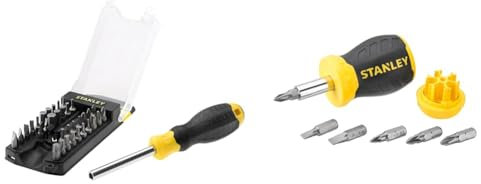 Stanley STHT070885 Multibit Screwdriver Set, 22.8X 7.6X 5cm (34 Pieces) & 0-66-357 Stubby Screwdriver - Non Ratchet, Black/Yellow