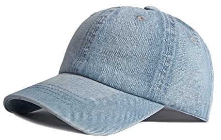 Unisex Baseball Cap Mütze Kappe Hut Jeans Sonnenhut Schirmmütze Hip Hop Cap Verstellbar Basecap Metallclip Sommerhut für Damen Herren Mädchen Jungen Hellblau