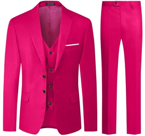 Allthemen Costume Homme Mariage 3 Pièces Slim Fit Smoking Costume Couleur Unie Deux Boutons Formel Veste Gilet et Pantalon Rosé XL