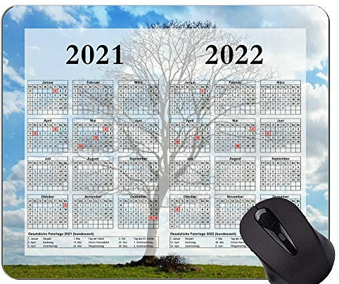 Buntes Jahr 2021-2022 Kalender Mauspad, Baum in der Wiese unter bewölktem Himmel Mousepads