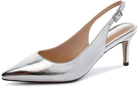 EDEFS Scarpe con Tacco Donna Gattino,Scarpe con Cinturino alla Caviglia Donna,6.5CM Slingback Sandali,Argento EU38