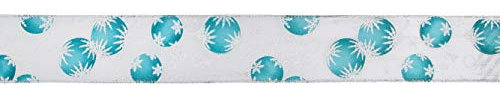 Oaktree UK Eleganza Geschenkband für Weihnachtskugeln, 63 mm x 9,1 m, Design Nr. 395, Türkis, Weiß/Blau