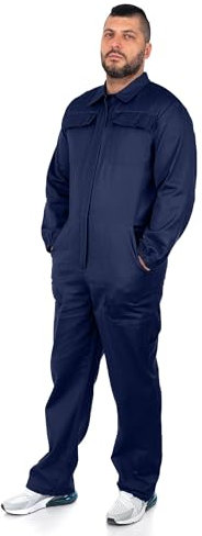 DINOZAVR Ultra Overall Herren Arbeitskleidung - Rallyekombi Overall mit Verstecktem Reißverschluss, Zwei Oberen Taschen, Zwei Fronttaschen, Elastische Bündchen, Elastischer Bund Dunkelblau XL