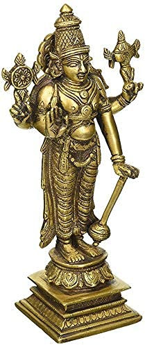AONA Lord Vishnu The Sustainer of Universe Brass Statue Height 8 Inches
