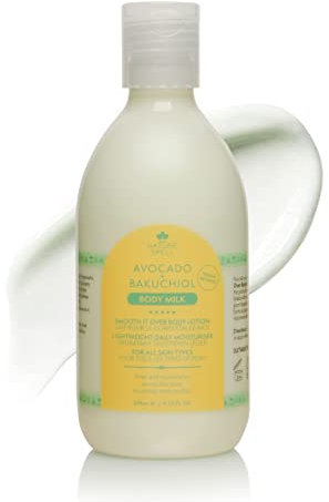 Nature Spell Avocado + Bakuchiol Body Milk - Smooth It Over Body Lotion - 276ml - Sofortige Hydration - Für alle Hauttypen geeignet - 100% Vegan - Hergestellt in Großbritannien