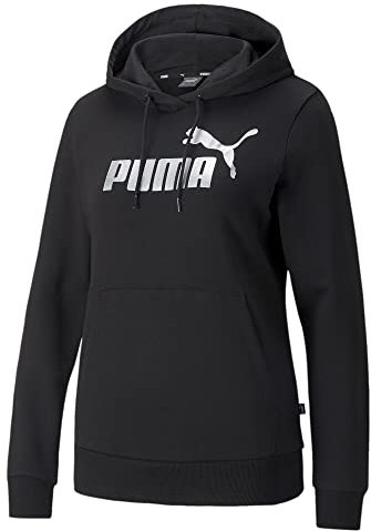 PUMA Damen ESS+ Metallic Logo Hoodie Tr Sweatshirt, Schwarz, M