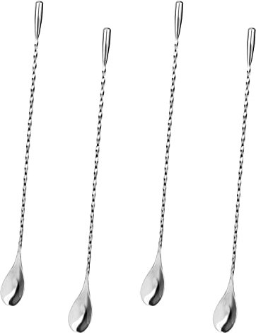 4 Pièces Cuillère à Cocktail en Acier Inoxydable Cuillères à Mélanger Longue Spirale Manche Cuillères à Gin pour Martinis Café Bar Cuillères à Cocktail Shaker Agitateur Cocktail