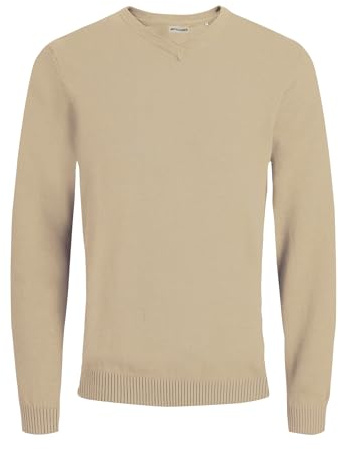 JACK & JONES Pull tricoté col en V pour Homme, Beige (Crockery)., XXXL