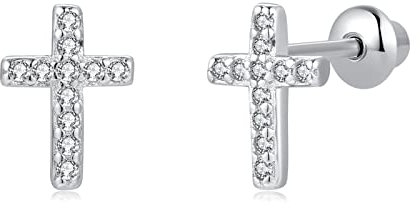 Mädchen Ohrringe 925 Sterling Silber Post Hypoallergene Schraubverschluss mit Sicherheit ohrstecker versch Ohrringe für Kinder Mädchen Damen Schmuck (Kreuz)