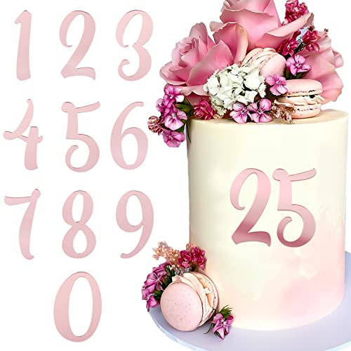 BETESSIN 10pz Topper Torta Cifra Numero 0 a 9 Decorazione per Torta Numero in Acrilico per Decorazione Torta Cake Compleanno Nozze Matrimonio Oro Rosa (un Set)