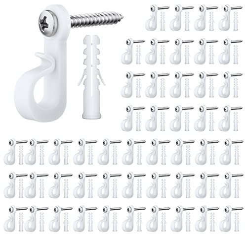 AIEX 50 Stück Schraubhaken Lichterketten, Weihnachtliche Lichterkettenhaken Lichterkette Haken Outdoor für Hängeleuchten Hof Garten Außenbereich (Weiß)