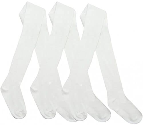 KAV Girls Tights - Simple and Smooth Cotton Tights for Children - Skin-Friendly Bottoms Tights for Everyday Casual Wear, Indoor and Outdoor - White, 3-4 Year, 3pcs