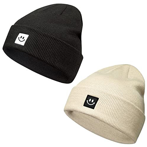 Rayson Herren Mütze Beanie Damen Herren Strickmütze Winter Mütze Jungen Mädchen Laufmütze Herren Wintermütze Damen Weihnachten Geschenke(Schwarz+Beige)