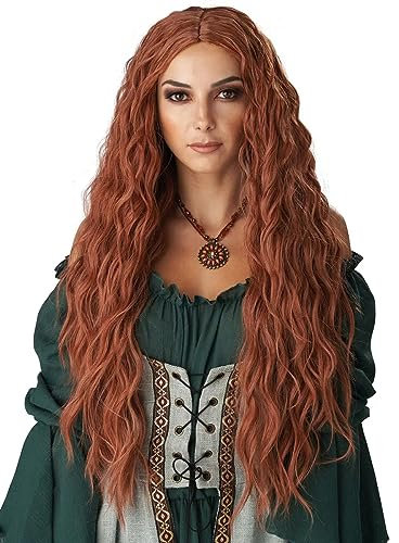 PORSMEER Damen Perücke Auburn Lang Lockige Orange Rot Perücken für Frauen, Natürlich Mittelscheitel Lange Locken Ingwer Rot Wig, Anime Cosplay Halloween Wigs 28 Zoll