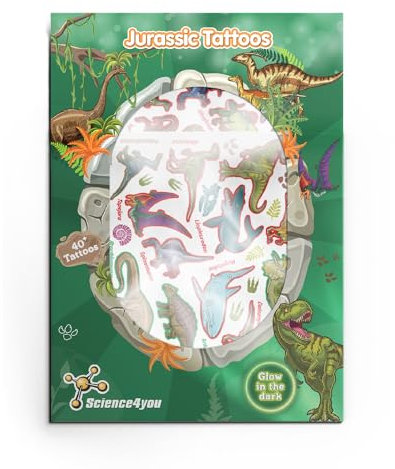 Science4you Temporäre Tattoos – Kit von Temporäre Tattoos das perfekte Partygeschenk für Kinder, mit mehr als 40 Dinosaurier Tattoo für Jungen & Mädchen im Alter von 5 6 7 8 9+