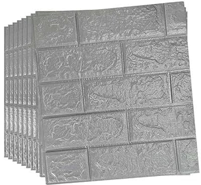 Camiraft 20pcs 3D Wall Panels 38×35cm Brick Wallpaper Self Adhesive DIY Wall Stickers Waterproof PE Foam Panel Wall Tiles for Bedroom Kitchen Living Room Bathroom Home Decor,Grey