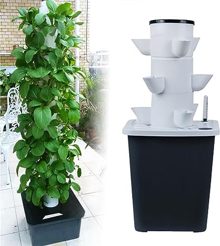 CYTBEK Hydroponik-Turm mit 30 Pods, Garten-Hydrokultur-Anbausystem für Kräuter, Obst und Gemüse, Aeroponik-Anbauset mit Hydratationspumpe, Netztöpfen, Timer für Kräuter, Obst und Gemüse 15holes