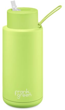frank green Reusable Water Bottle with Straw Lid, Ceramic Insulated Water Bottles with Triple Wall Vacuum, flasks for hot and Cold Drinks, Leak-Resistant Drinks Bottle - Pistachio Green, 34oz/1 Litre