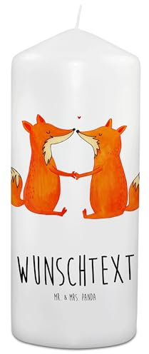 Mr. & Mrs. Panda Personalisierte Kerze Füchse Liebe 19 x 8 cm - Geschenke, Mit Namen, Fuchs, Duftkerze, Trauerkerze, Outdoor-Kerze Namensgravur, Paar, Kommunionkerze, Fox, Partner