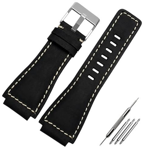 JYARZ Echtleder-Uhrenarmbänder Herrenarmband for Bell & Ross B&R BR-01 und BR-03 Strap Hochwertiges Armband + Werkzeug (Color : Black Silver, Size : 35-24mm)