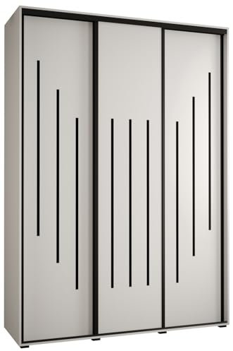 MEBLE KRYSPOL Davos 8 170 Schrank mit DREI Schiebetüren für Schlafzimmer - Moderner Aufbewahrungsschrank mit Kleiderstange und Regalen - 235,2x170x60 cm - Weiß Weiß Schwarz