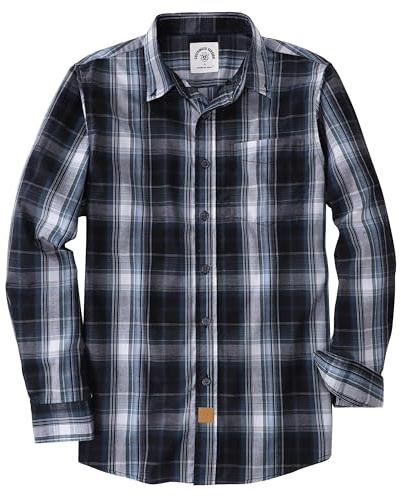 Dubinik® Chemise Homme Casual Poche Leger Doux Regular Bouton Classiques Carreaux Manches Longues Noir Gris 052 4XL