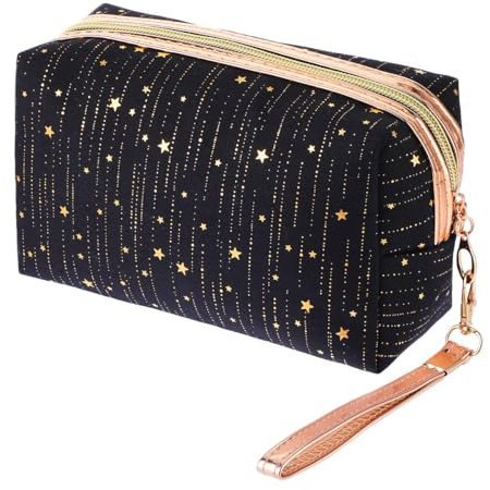 Petite Trousse De Toilette Trousse De Maquillage Motif D'étoile à Paillettes avec Fermeture éclair Et Chaîne Portable Et Multifonctionnel pour L'école Voyage Travail (Noir)