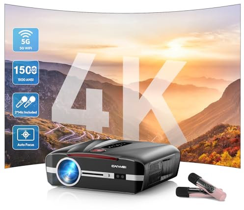 Smart Daylight Projector 1800 ANSI Lumen with WIFI6 Android TV & Auto Focus, 4K Support Home Theater Proyector Indoor Outdoor Movie Gaming Karaoke, Bluetooth 5.2 DSP Speaker Ceiling HDMI/USB/Phone/PC