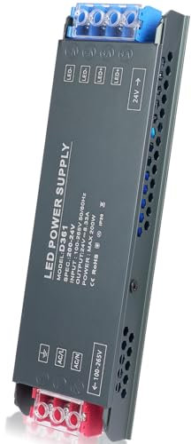 AXFEE Transformador 220v a 24v, 200W Controlador LED Voltaje Constante, drive luz Fuente Transformador, Ultra Fino Fuente de Alimentación 220V a 24V(entrada: 100-240V, Salida: DC 24V 8.33A)