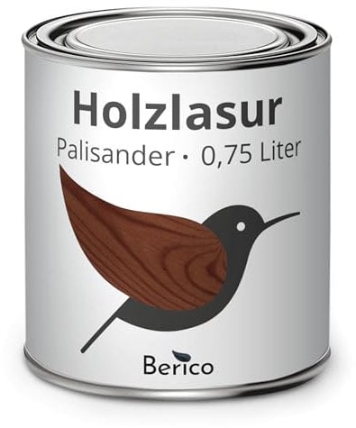 Berico Holzlasur - Palisander - 0,75 Liter Lasur - Dunkel - Wetterfeste Holzschutzlasur für Innen und Außen - Holzschutz, Wetterschutz und UV-Schutz