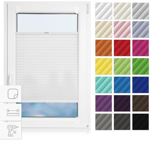 Estika Custom Plissee zum Kleben - Premium Kollektion 23 Stoff Farben - Schnelle und einfache Montage - Breite 30-129 cm, Höhe 150-230 cm - Rollos für Fenster