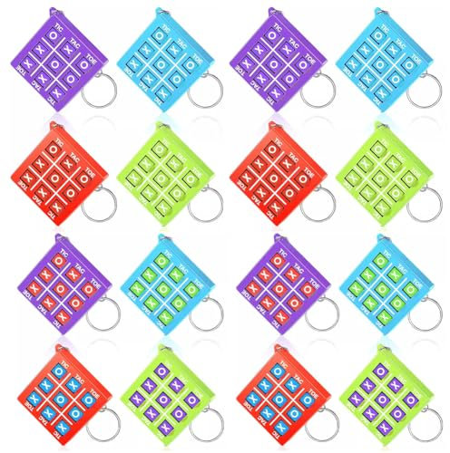 wllqinte Tic Tac Toe Mitgebsel, 16 Stück Tic Tac Toe Schlüsselanhänger Party Mitgebsel Rucksack Schlüsselbund Kunststoff Schlüsselring für Mini Rucksack Clip Party Geburtstag, Unterschiedliche Farben