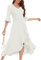 Womens Wedding Guest Dresses for Formal Cocktail Evening Party Prom with Long Bell Sleeve Split Maxi Flowy Vintage Dress White XL