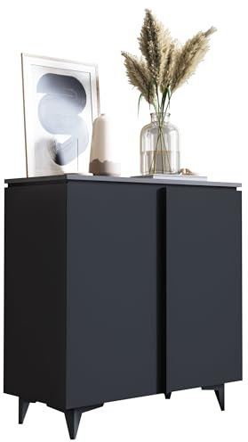 Newroom Kommode Schwarz Schiefer Sideboard Modern Elegant - 88x92x40 cm (BxHxT) - Highboard Anrichte - [Lumaro.one] Wohnzimmer Schlafzimmer Flur Esszimmer