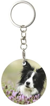 EgoMed Runder Metall-Schlüsselanhänger, Metall-Schlüsselanhänger, Autoschlüsselanhänger, Ringhalter, 1 Stück, Border Collie Rasen Schwarz Border Collie Haustiere