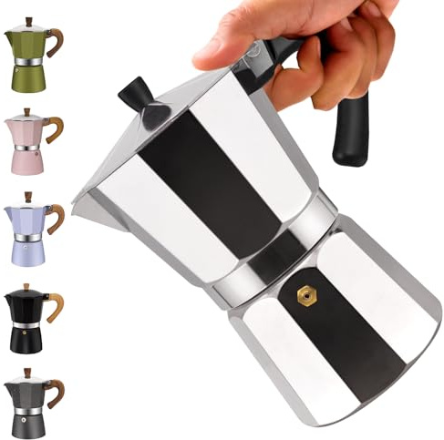 Vaolvpant 2 Cup Aluminum Moka Pot Classic Stovetop Espresso Coffee Maker | 100ml 3.4oz Coffeemaker Percolator Mocha Pot Greca Coffee Maker Cafe Makers for Italian and Cuban Café Brewing Silver