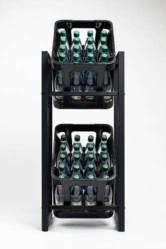 Homemetall Getränkekistenregal 2 Kisten mit 500 kg Tragkraft - Kistenregal extrem stabil & höhenverstellbar - Regal für Getränkekisten einfache Montage - Getränke-Regal schwarz aus Metall - Single