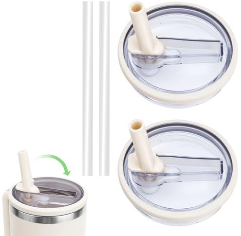 FIDWALL 2 Stück Auslaufsicherer Wasserflaschendeckel als Ersatz für 40-Unzen-Becher,mit 2 Stück Strohhalm,Aufklappbarem Strohhalmdeckel,Wiederverwendbar und Einfach zu Trinken (Weiß)