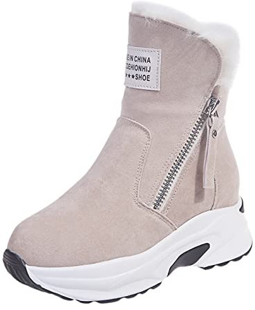 Generico Scarpe per La Neve Donna Stivali con Lacci Donna Scarpe Casual da Neve Zeppe Invernali Caldi Stivali Termici Slip- Stivali da Donna con Tacco da Donna Stivaletti con Pelo Donna (Beige, 37)